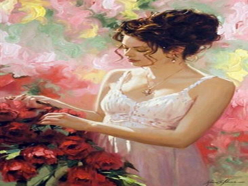 woman with red roses