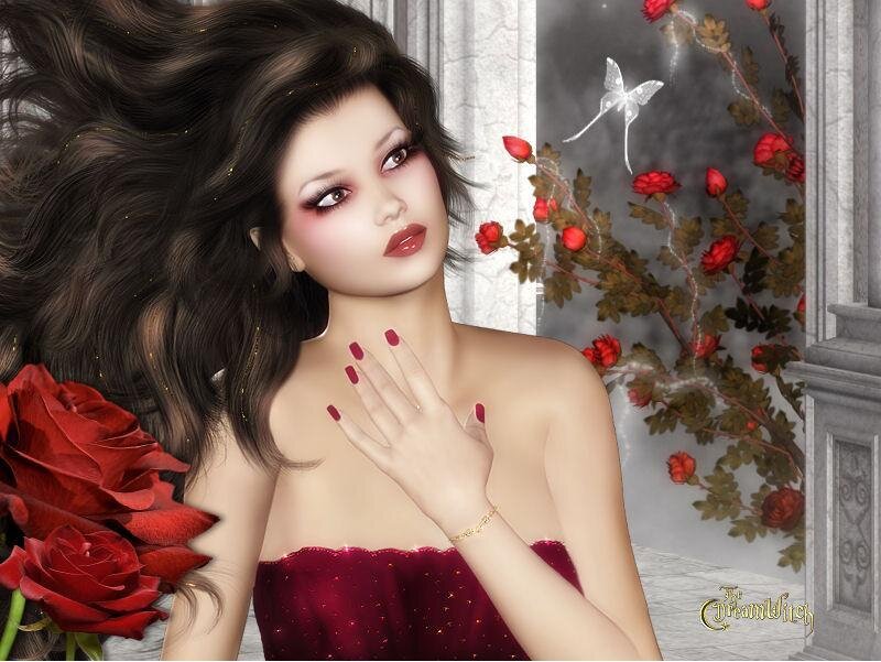 woman with red roses