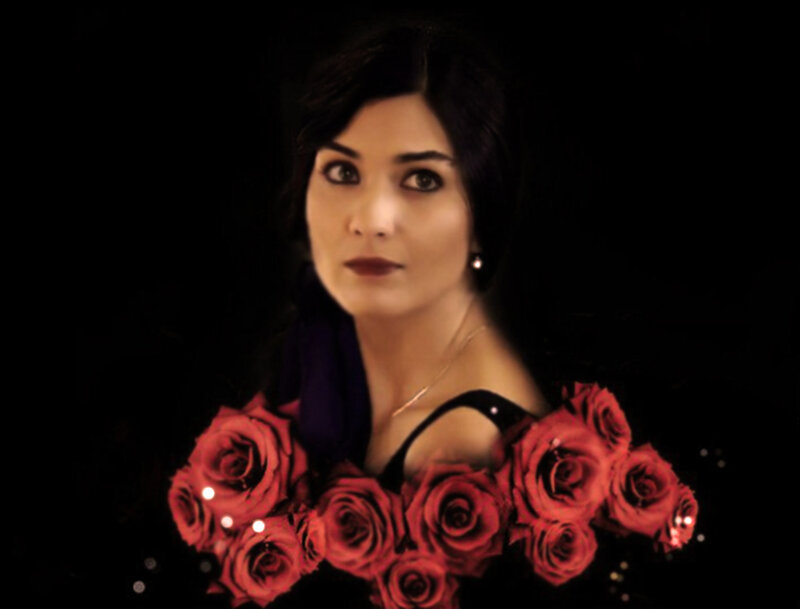 Woman with Red Roses — Black, Dramatic