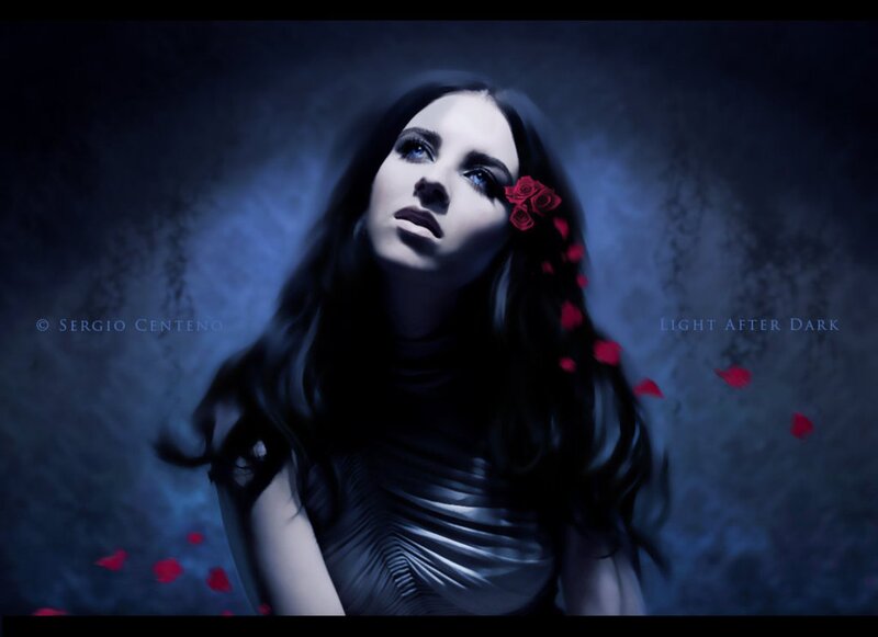 Woman with Red Roses — Blue, Dramatic, Night