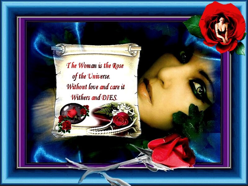 Woman with Red Roses — Blue