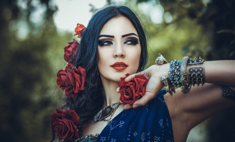 Woman with Red Roses — Dramatic, Afternoon