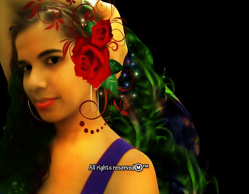 Woman with Red Roses — Dramatic, Digital Art, Earrings