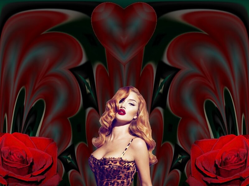 Woman with Red Roses — Dramatic, Digital Art