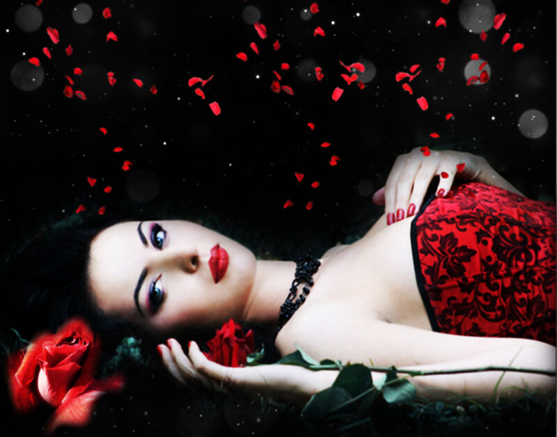 Woman with Red Roses — Dramatic, Night