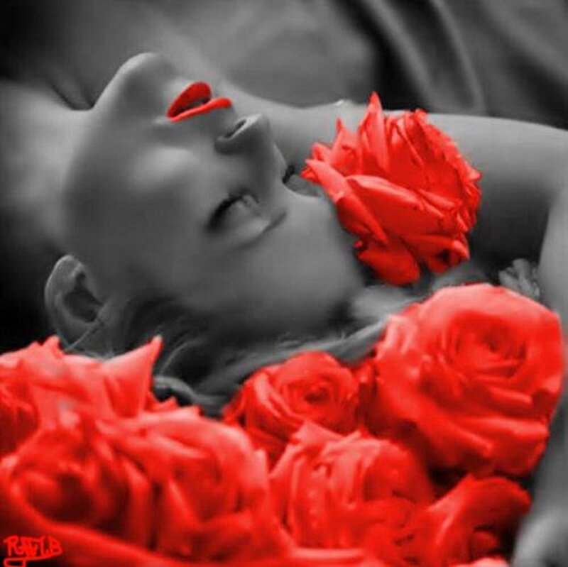 Woman with Red Roses — Dramatic, Photograph, Face