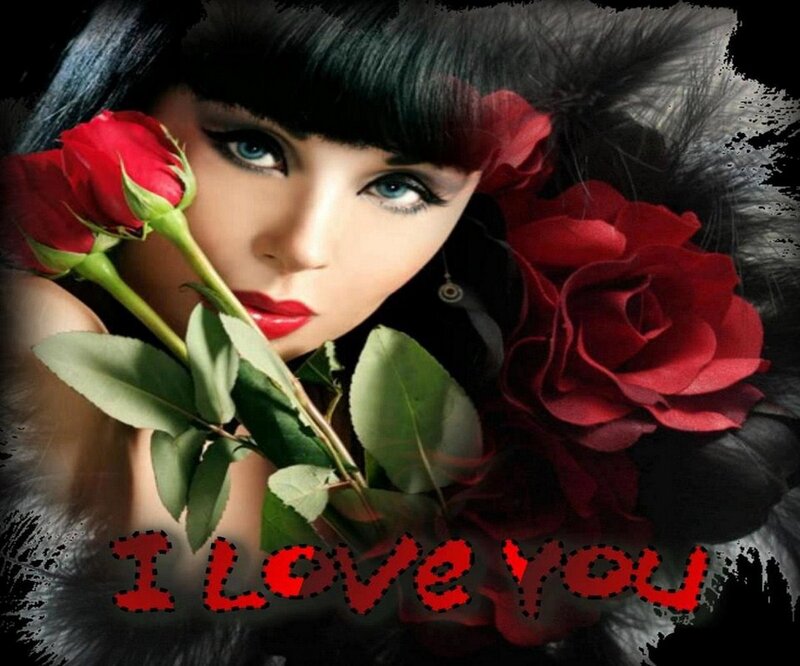 Woman with Red Roses — Dramatic, Photograph, Feather Boa