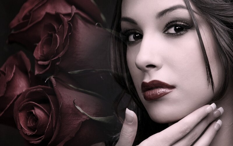 Woman with Red Roses — Dramatic, Photograph, Hand