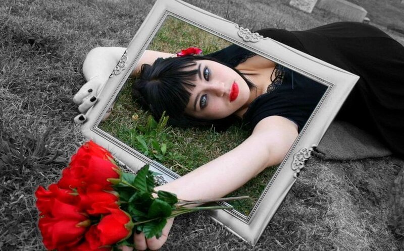 Woman with Red Roses — Dramatic, Photograph, Picture Frame