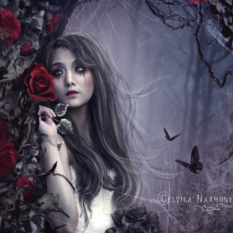Woman with Red Roses — Purple, Dark