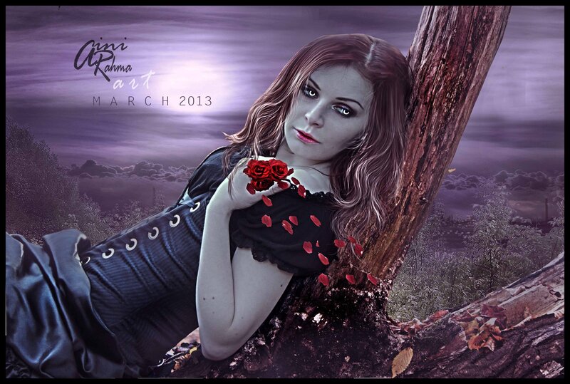 Woman with Red Roses — Purple