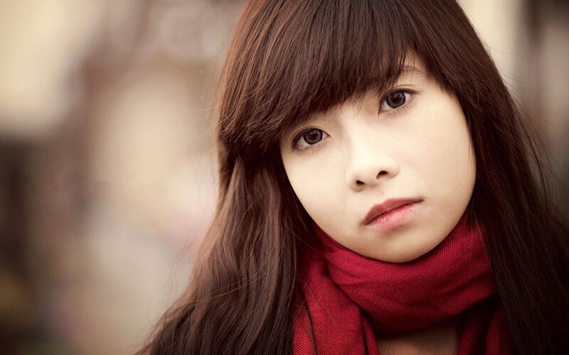 woman with red scarf