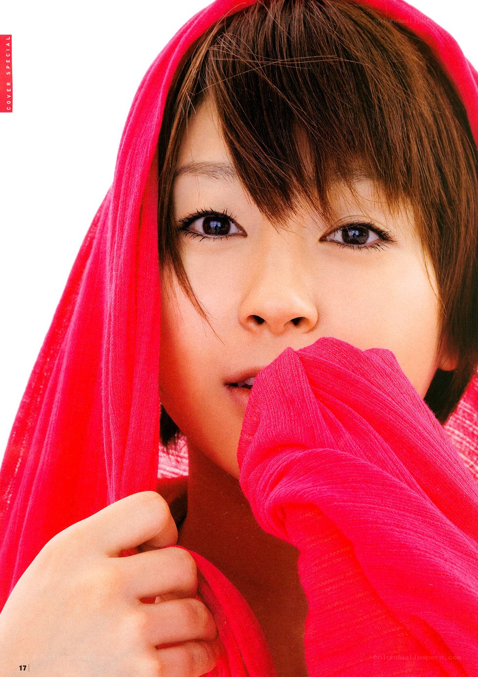 woman with red scarf