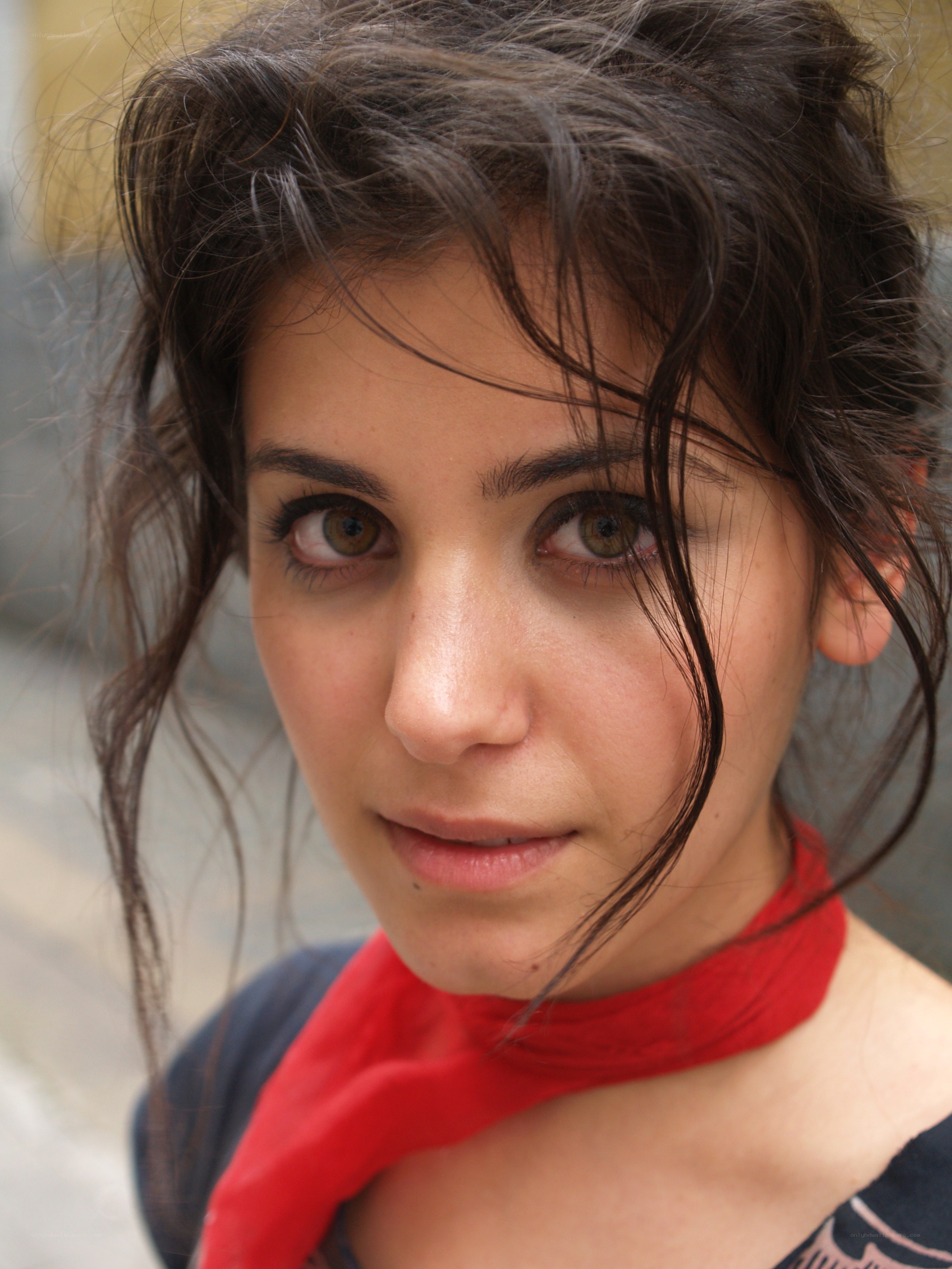 woman with red scarf