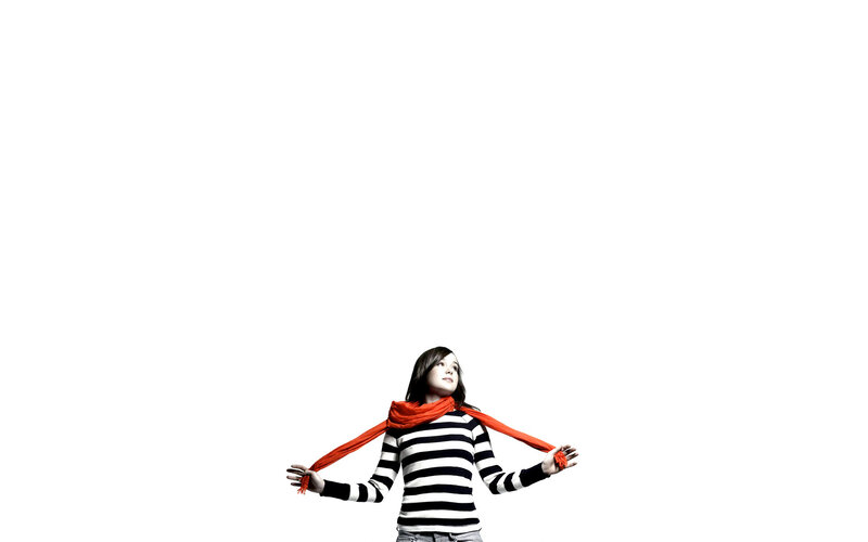 woman with red scarf