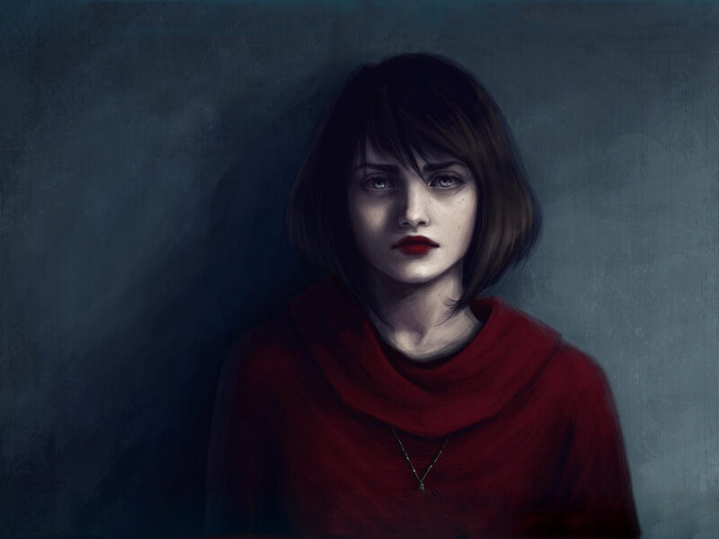 Woman with Red Scarf — Dramatic, Digital Art