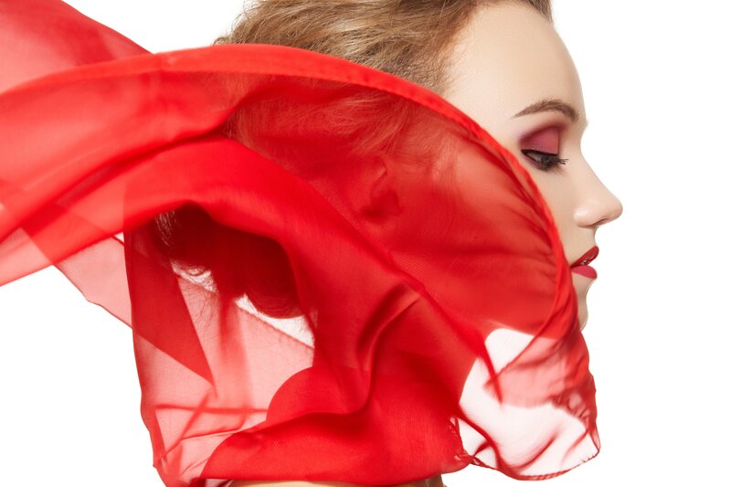 Woman with Red Scarf — Dramatic, Photograph, Makeup