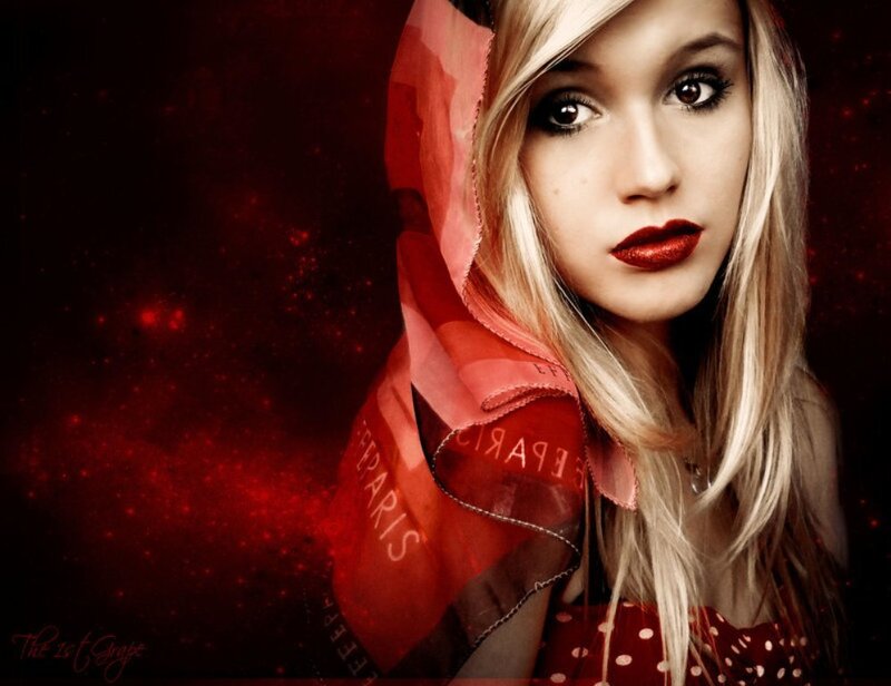 Woman with Red Scarf — Dramatic, Photograph