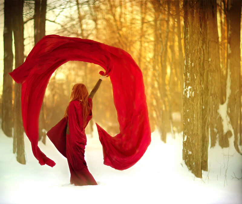 Woman with Red Scarf — Dramatic, Winter