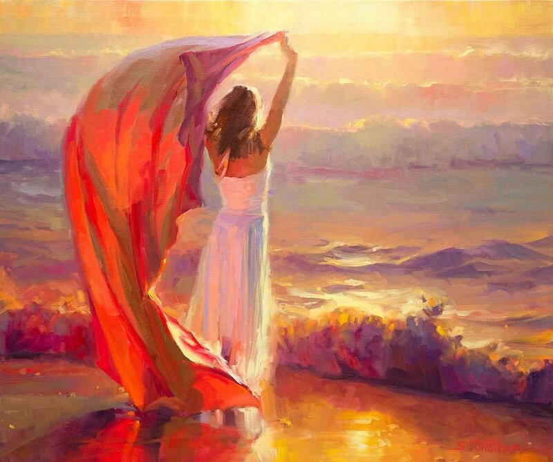 Woman with Red Scarf — Serene, Sunset