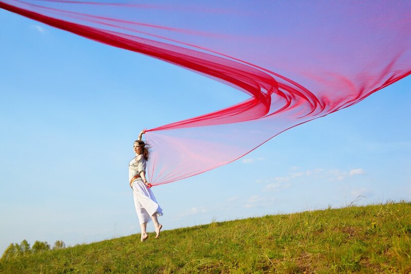Woman with Red Scarf — Serene