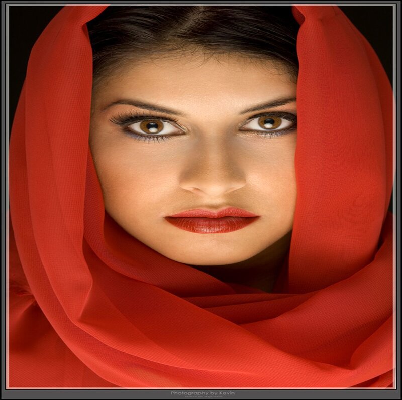 Woman with Red Scarf — Serious