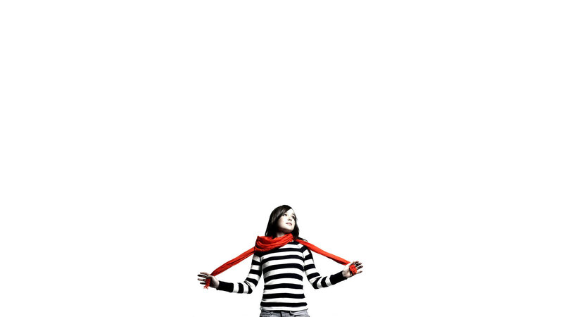 woman with red scarf