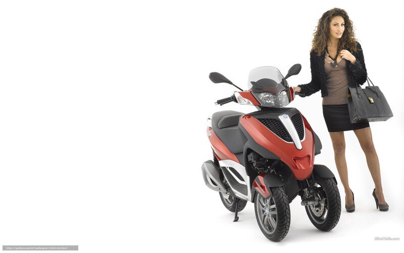 Woman with Red Scooter — Neutral, Photograph, Handbag, Heels