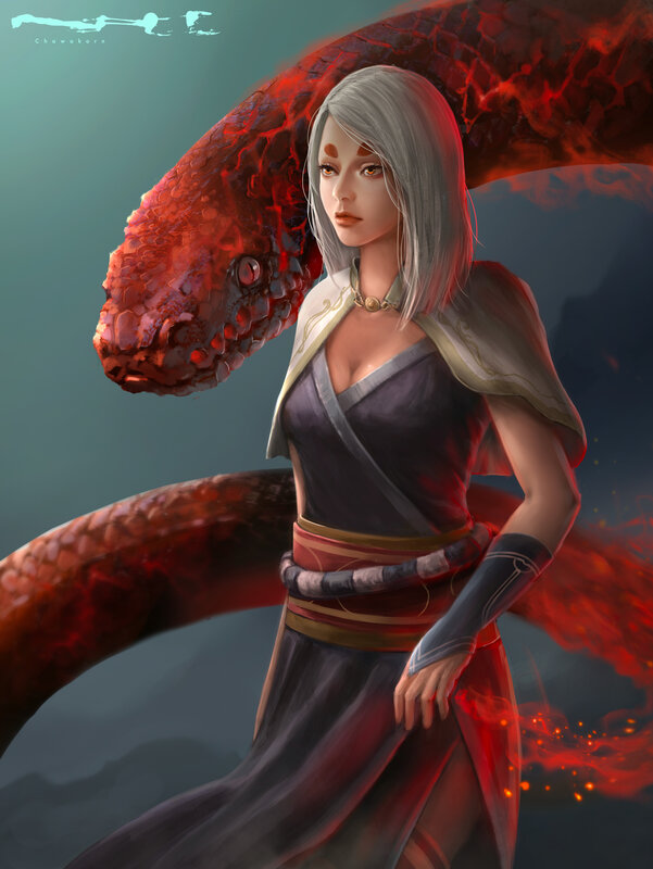 Woman with Red Snake