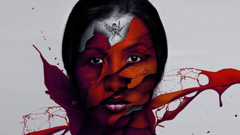 Woman with Red Splatters — Dramatic, Digital Art