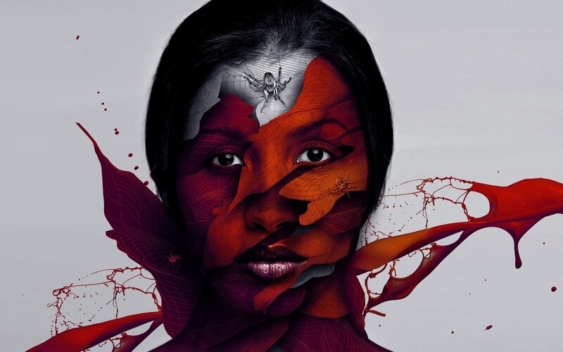 Woman with Red Splatters — Dramatic