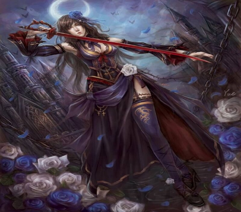 Woman with Red Sword — Purple