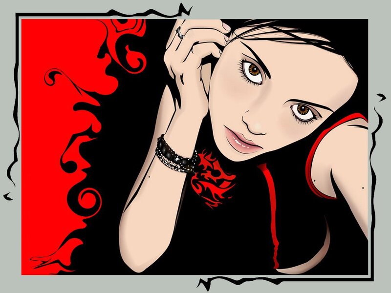 Woman with Red Tattoo — Dramatic, Digital Art
