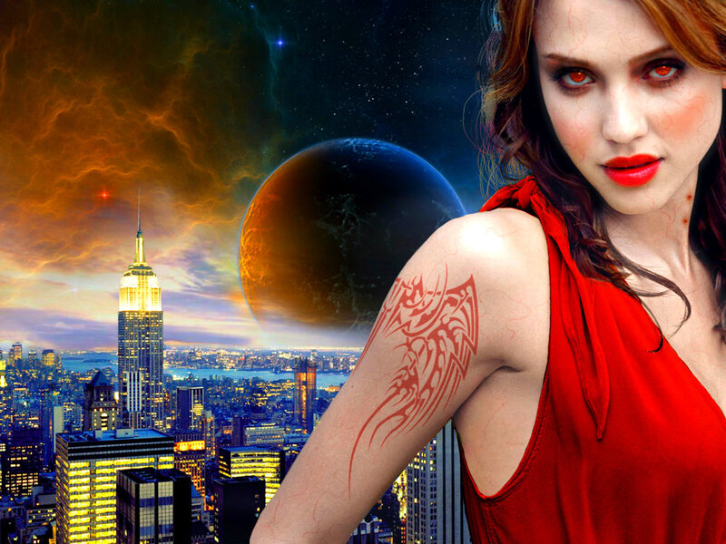 Woman with Red Tattoo — Dramatic