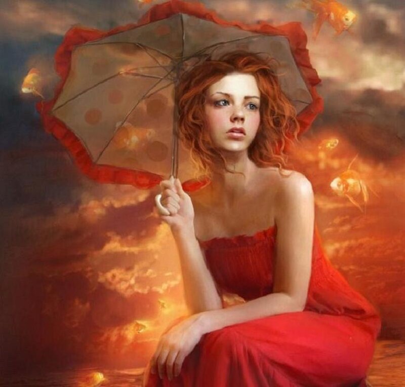 woman with red umbrella