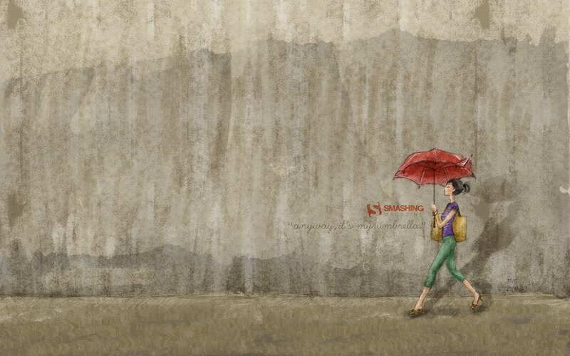 woman with red umbrella