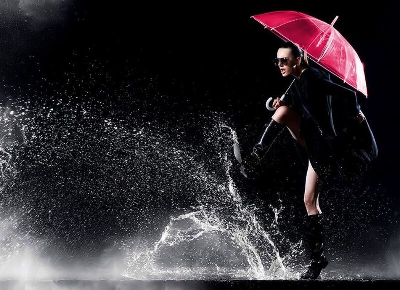 Woman with Red Umbrella — Black, Dramatic