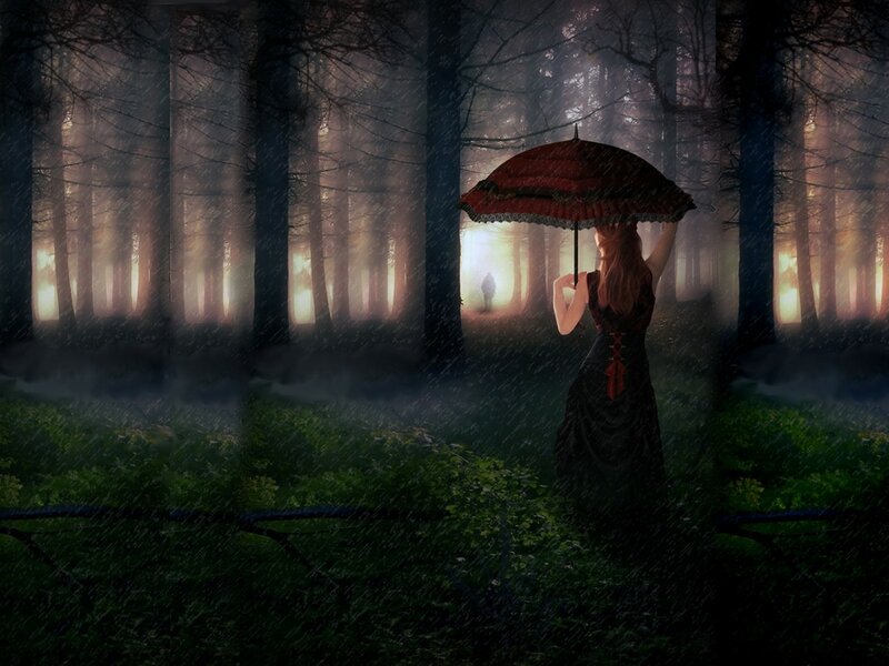 Woman with Red Umbrella — Black