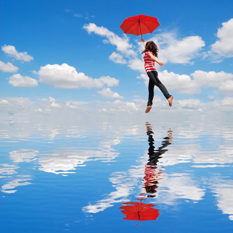 Woman with Red Umbrella — Blue