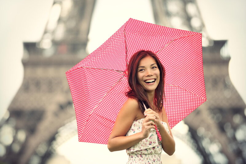 Woman with Red Umbrella — Cheerful