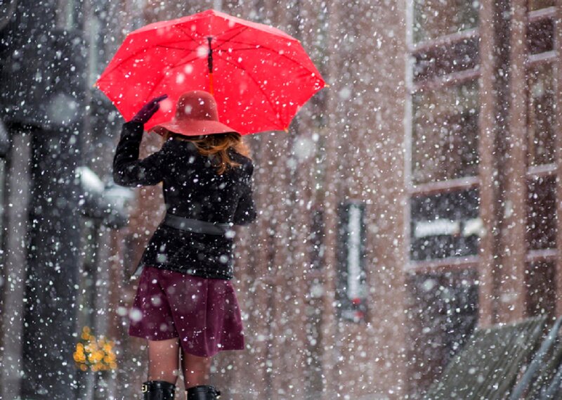 Woman with Red Umbrella — Cold
