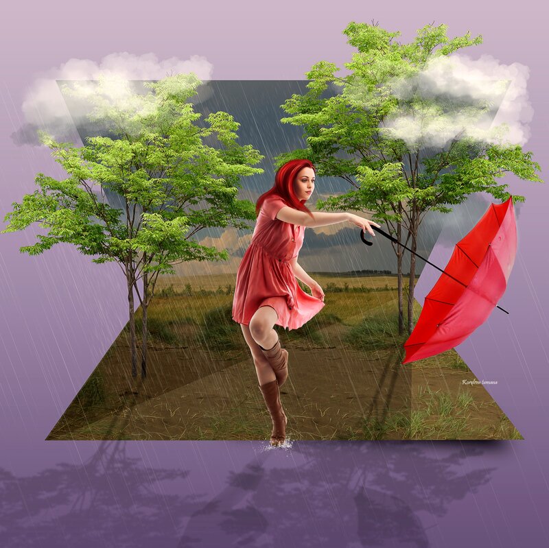 Woman with Red Umbrella — Dramatic, Afternoon
