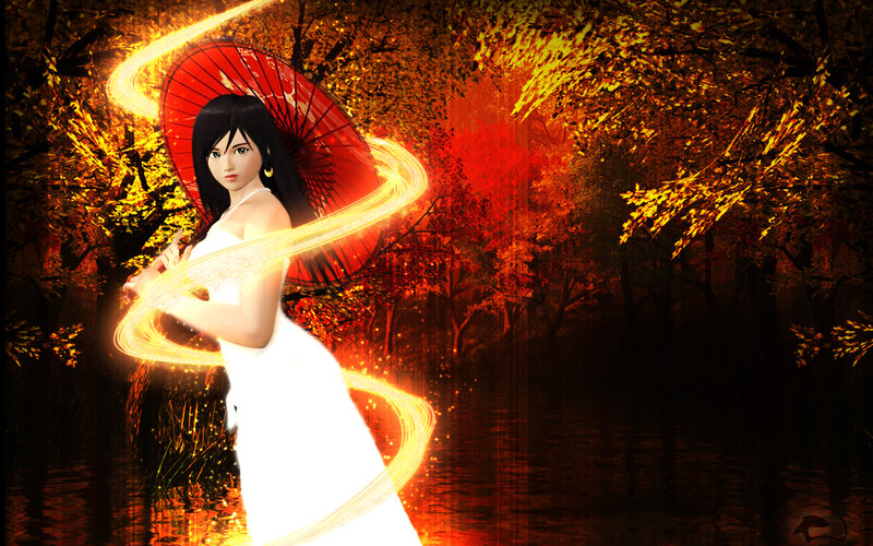 Woman with Red Umbrella — Dramatic, Autumn