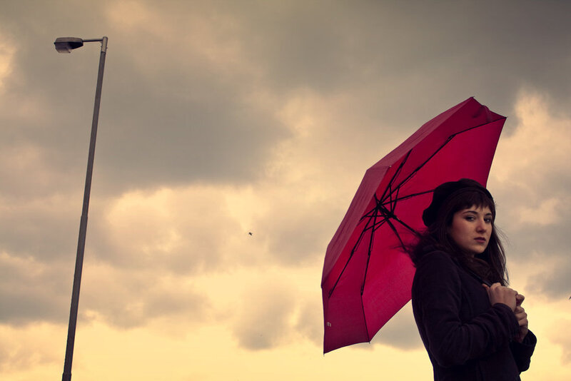 Woman with Red Umbrella — Dramatic