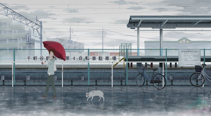 Woman with Red Umbrella — Gray