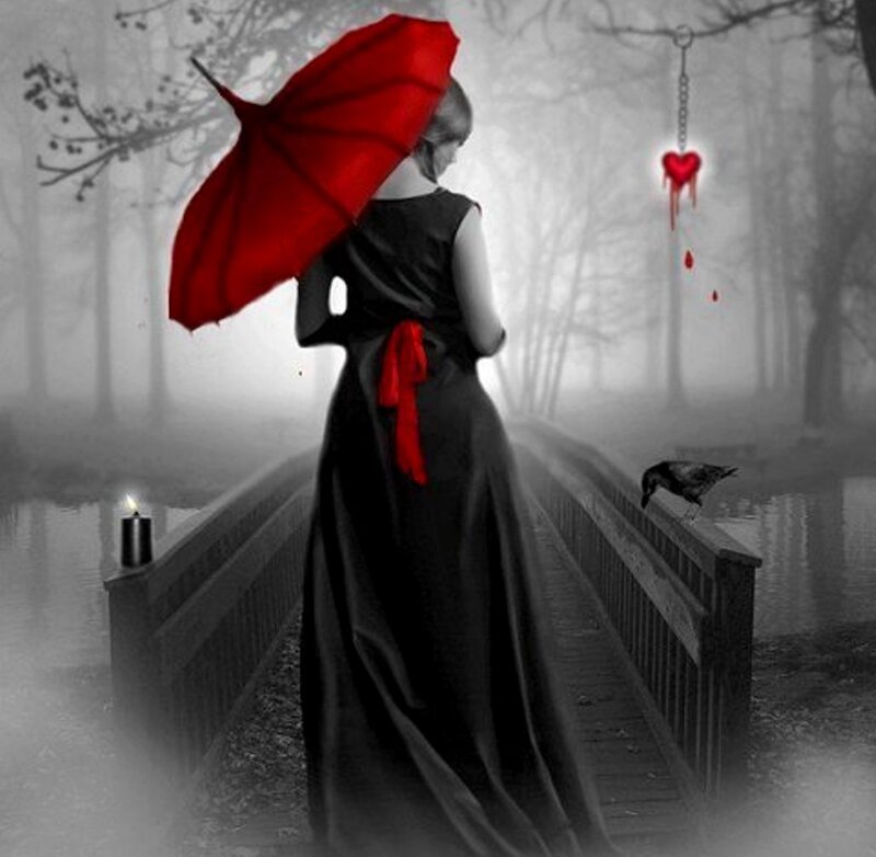 Woman with Red Umbrella — Melancholic, Night
