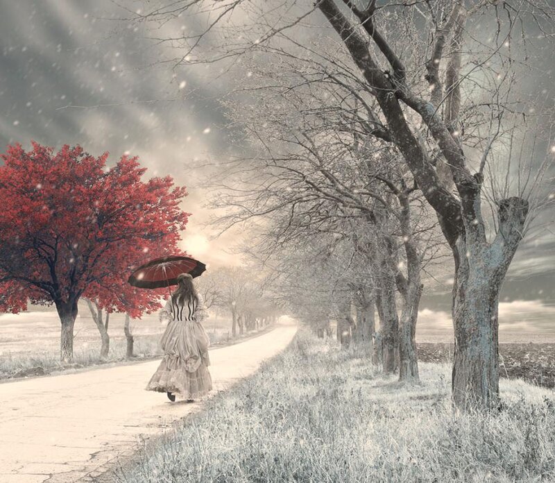Woman with Red Umbrella — Melancholic