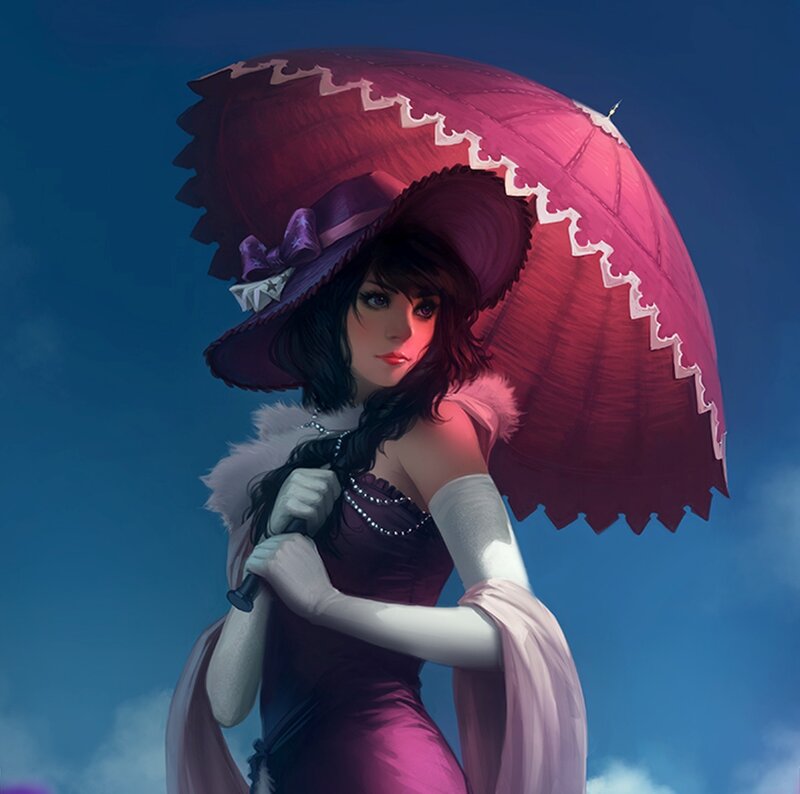 Woman with Red Umbrella — Purple