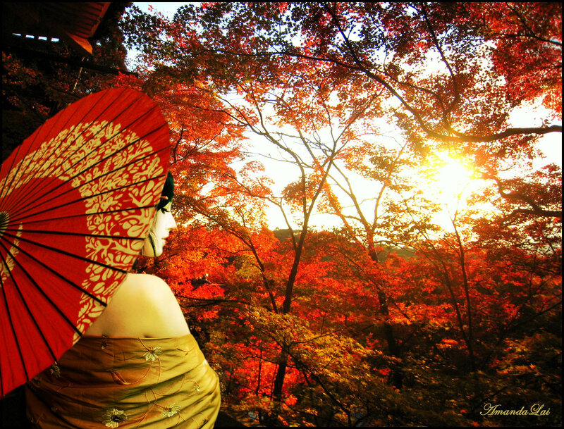 Woman with Red Umbrella — Serene, Sunset
