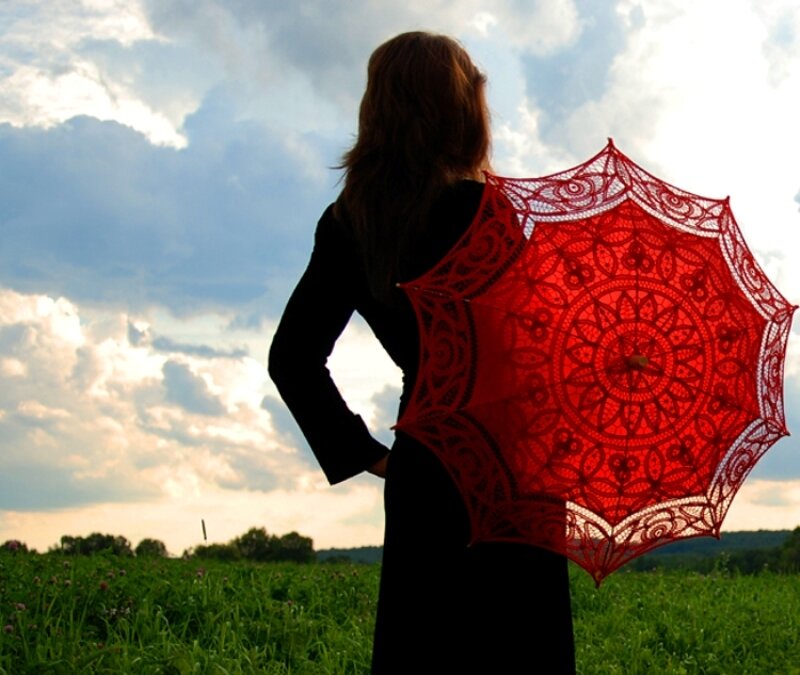 Woman with Red Umbrella — Serene